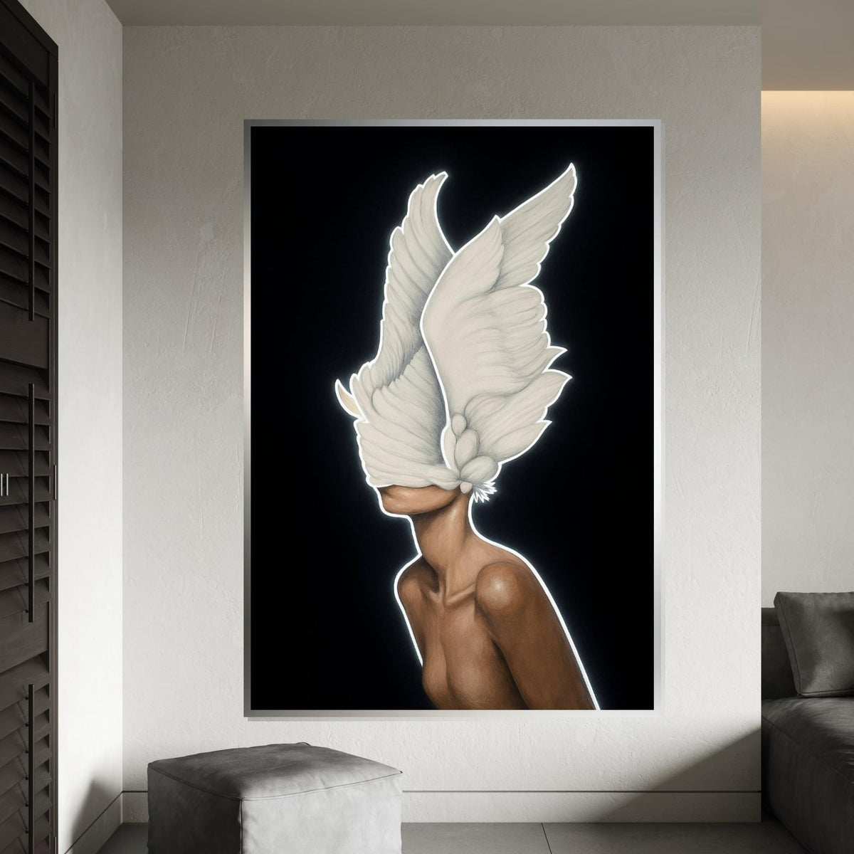 Print Canvas, Woman Art, Abstract Winged Figure Canvas, Surreal Art, Winged Woman Poster, Wall Art Canvas Design, Ready To Hang Decoration