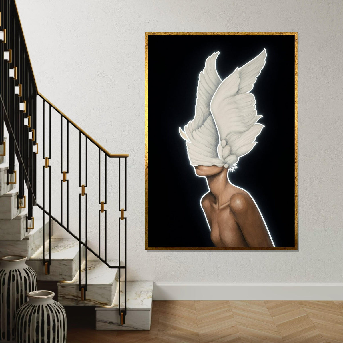 Print Canvas, Woman Art, Abstract Winged Figure Canvas, Surreal Art, Winged Woman Poster, Wall Art Canvas Design, Ready To Hang Decoration