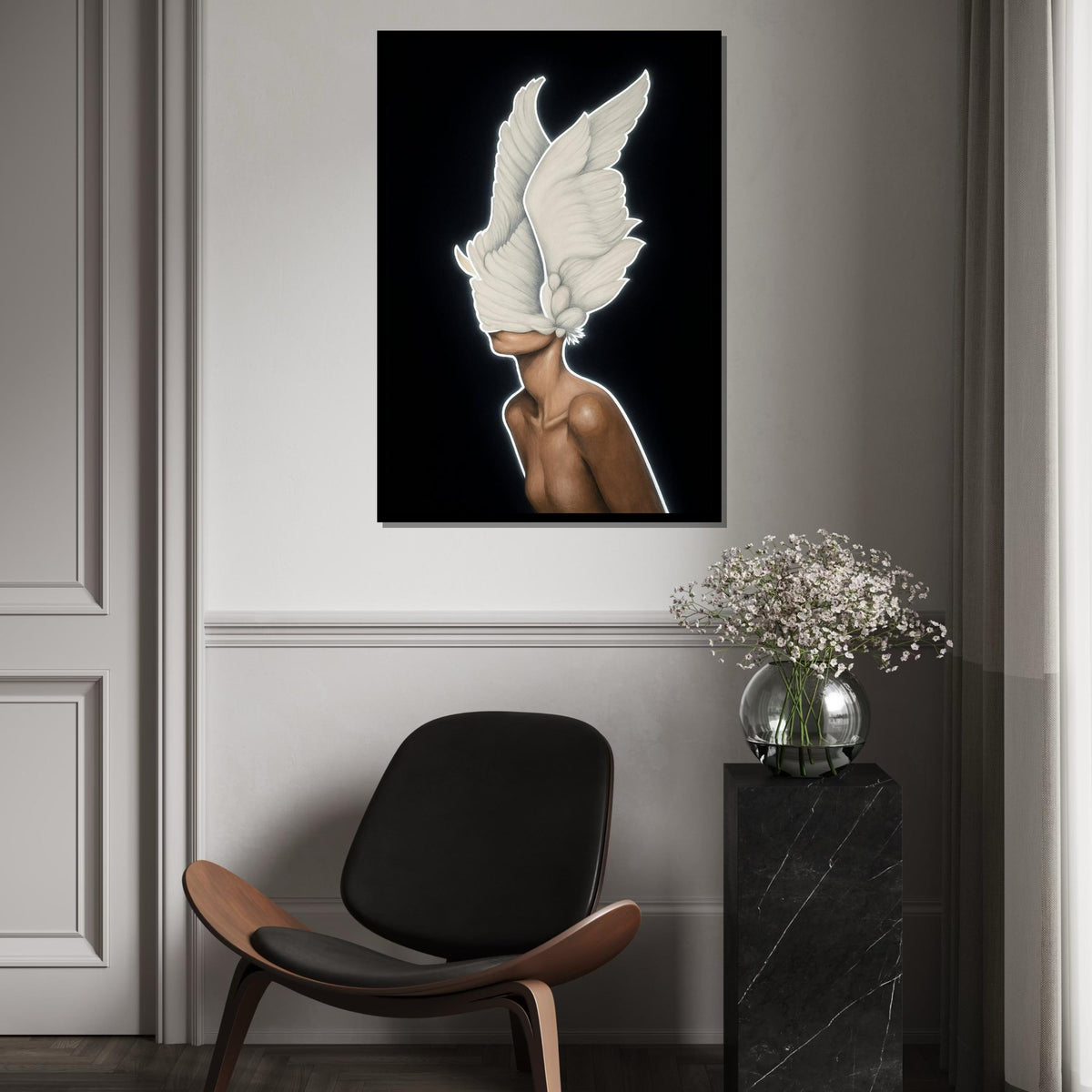 Print Canvas, Woman Art, Abstract Winged Figure Canvas, Surreal Art, Winged Woman Poster, Wall Art Canvas Design, Ready To Hang Decoration