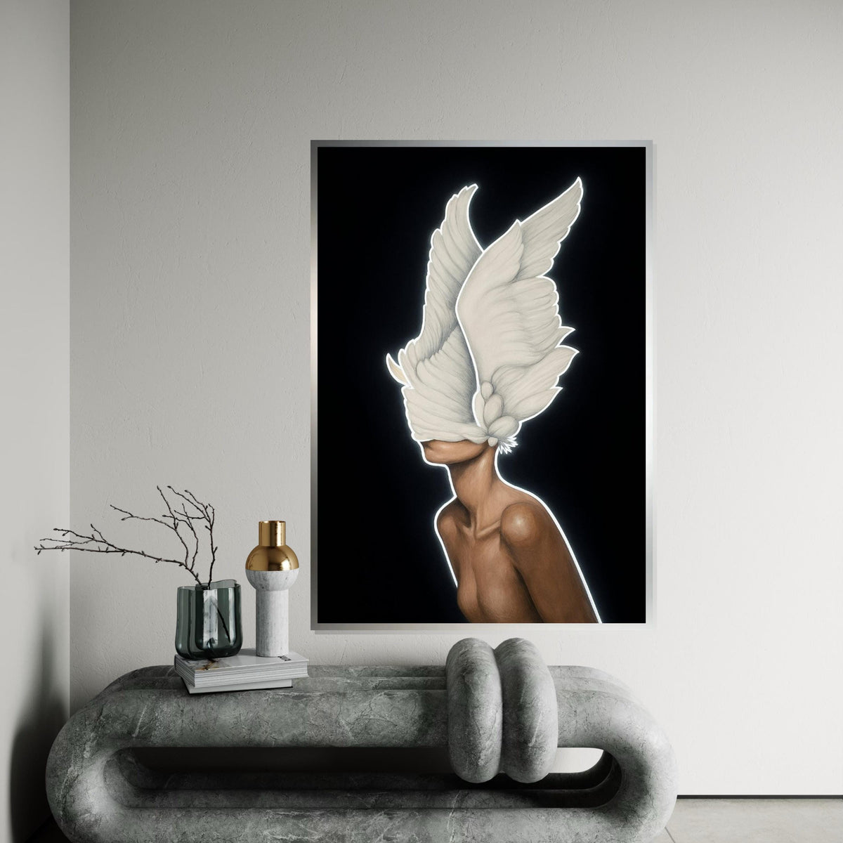Print Canvas, Woman Art, Abstract Winged Figure Canvas, Surreal Art, Winged Woman Poster, Wall Art Canvas Design, Ready To Hang Decoration