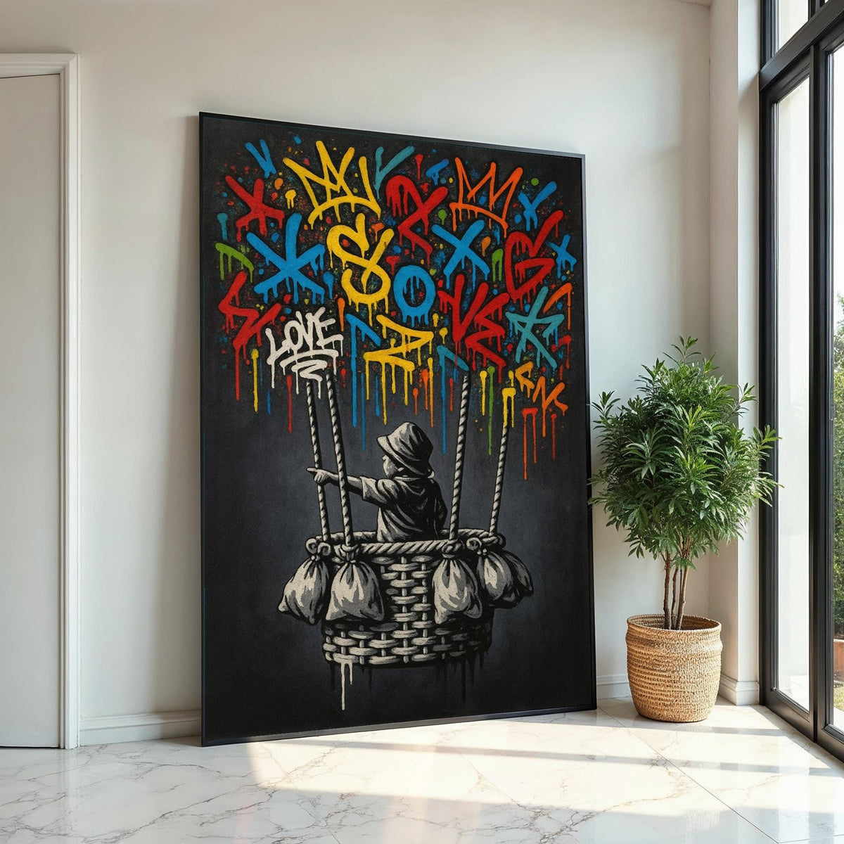 Graffiti Child in Basket, Street Art Canvas, Colorful Graffiti Wall Art, Urban Poster, Wall Art Canvas Design, Ready To Hang Decoration