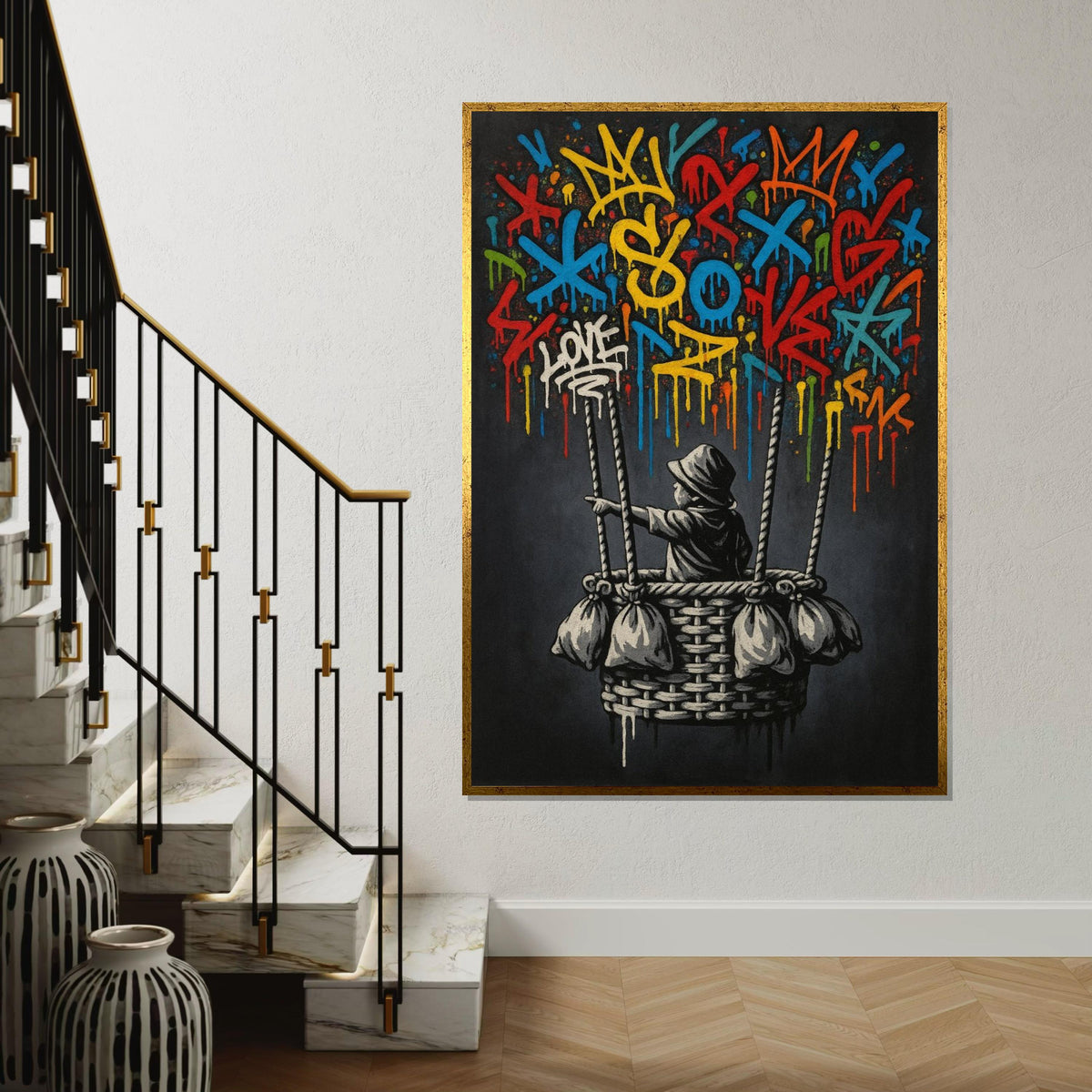 Graffiti Child in Basket, Street Art Canvas, Colorful Graffiti Wall Art, Urban Poster, Wall Art Canvas Design, Ready To Hang Decoration