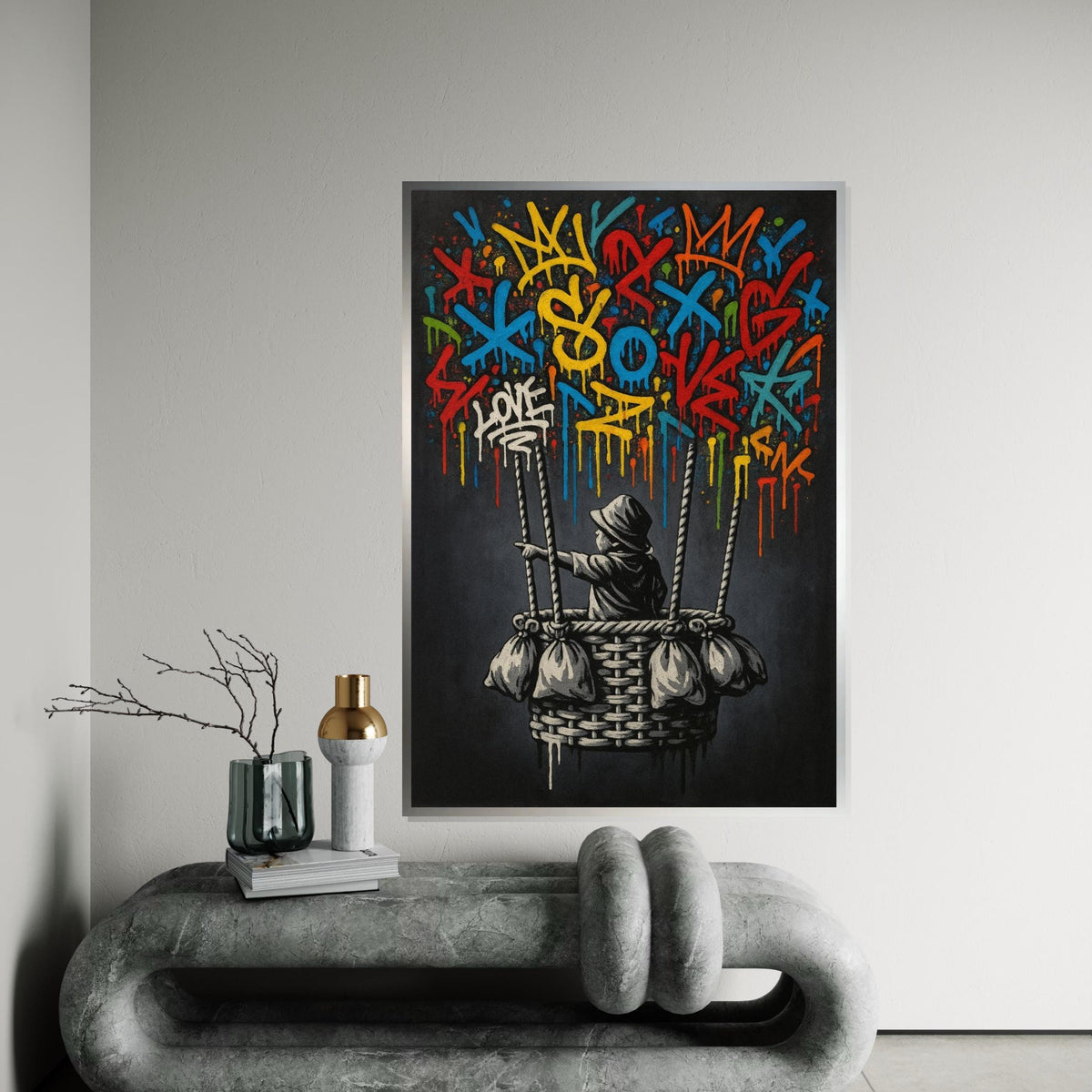 Graffiti Child in Basket, Street Art Canvas, Colorful Graffiti Wall Art, Urban Poster, Wall Art Canvas Design, Ready To Hang Decoration