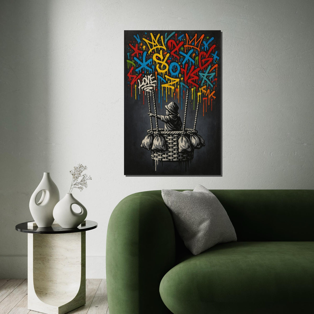 Graffiti Child in Basket, Street Art Canvas, Colorful Graffiti Wall Art, Urban Poster, Wall Art Canvas Design, Ready To Hang Decoration