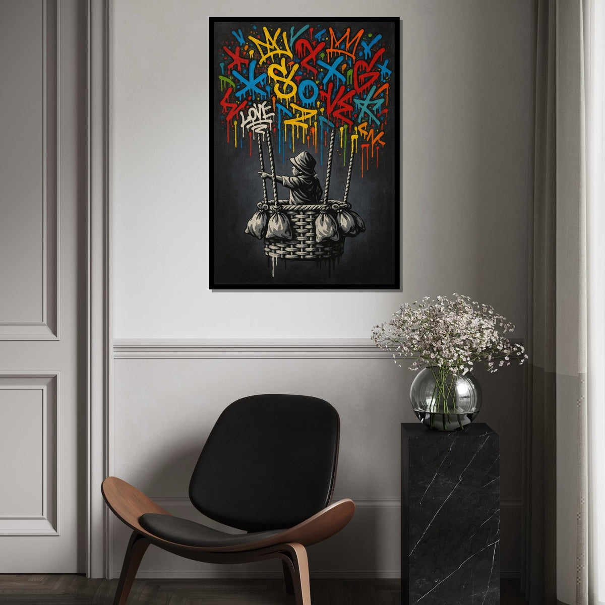 Graffiti Child in Basket, Street Art Canvas, Colorful Graffiti Wall Art, Urban Poster, Wall Art Canvas Design, Ready To Hang Decoration