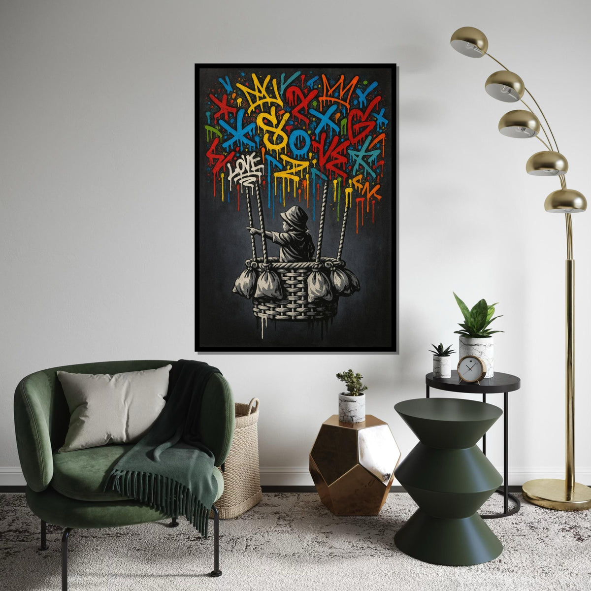 Graffiti Child in Basket, Street Art Canvas, Colorful Graffiti Wall Art, Urban Poster, Wall Art Canvas Design, Ready To Hang Decoration