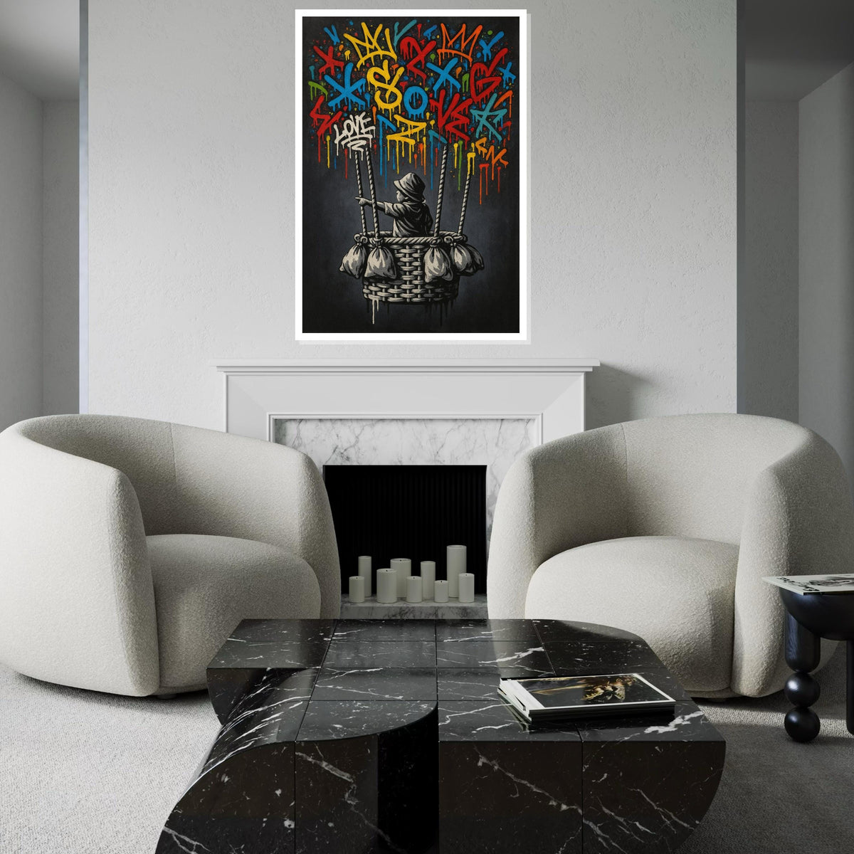 Graffiti Child in Basket, Street Art Canvas, Colorful Graffiti Wall Art, Urban Poster, Wall Art Canvas Design, Ready To Hang Decoration