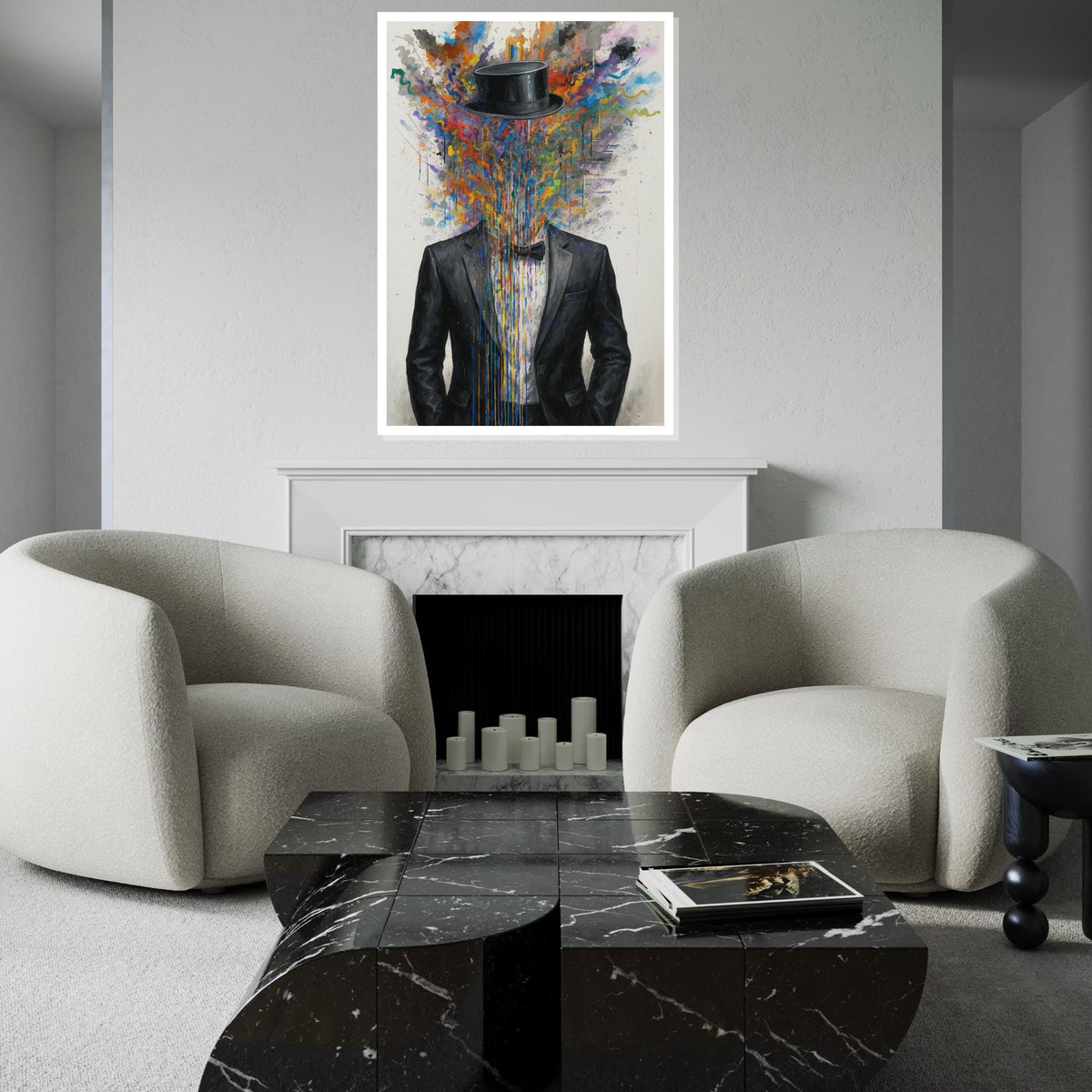 Abstract Gentleman Canvas, Colorful Suit Art, Headless Top Hat Design, Wall Art Canvas, Surreal Poster, Ready to Hang Decoration