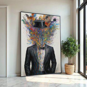 Abstract Gentleman Canvas, Colorful Suit Art, Headless Top Hat Design, Wall Art Canvas, Surreal Poster, Ready to Hang Decoration