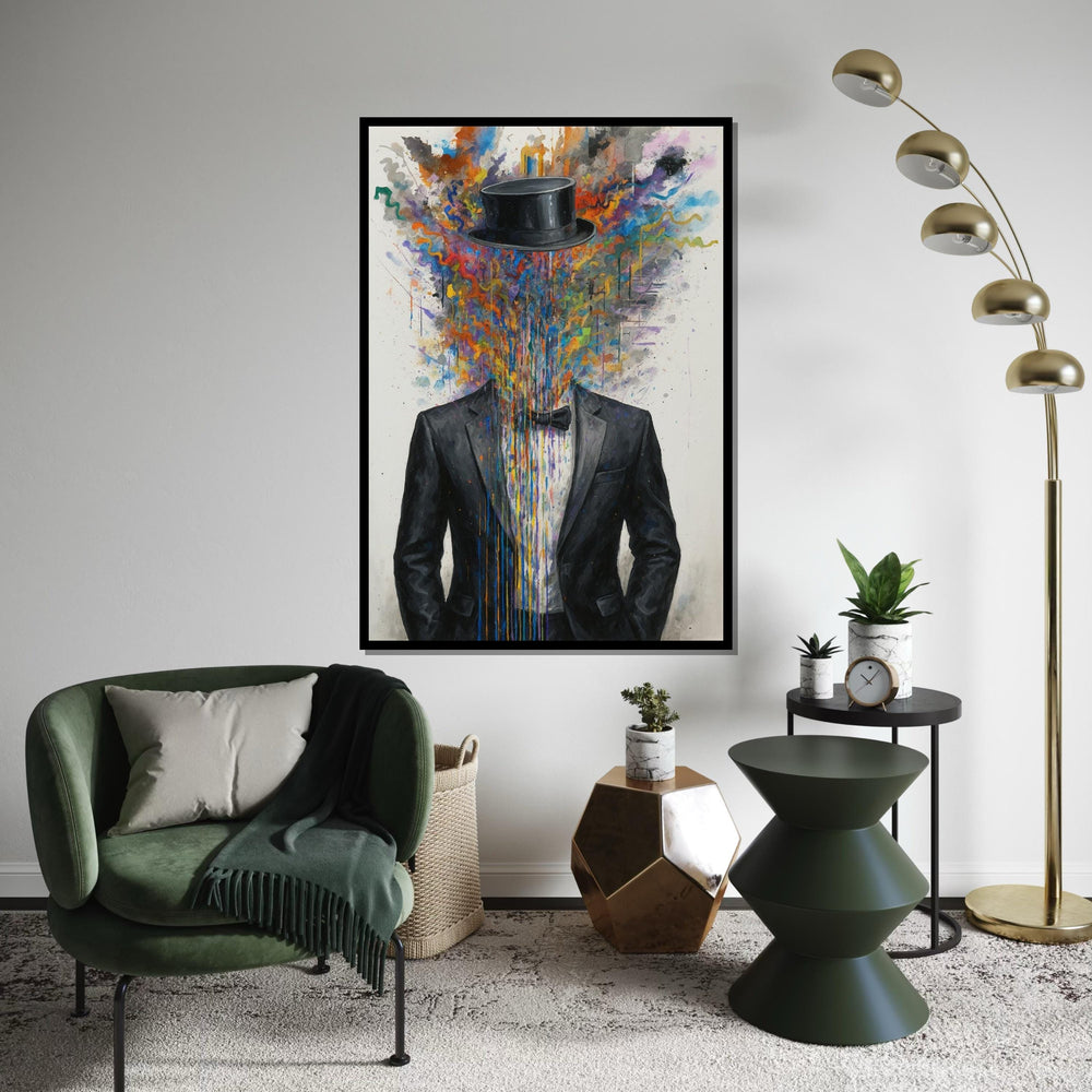 Abstract Gentleman Canvas, Colorful Suit Art, Headless Top Hat Design, Wall Art Canvas, Surreal Poster, Ready to Hang Decoration