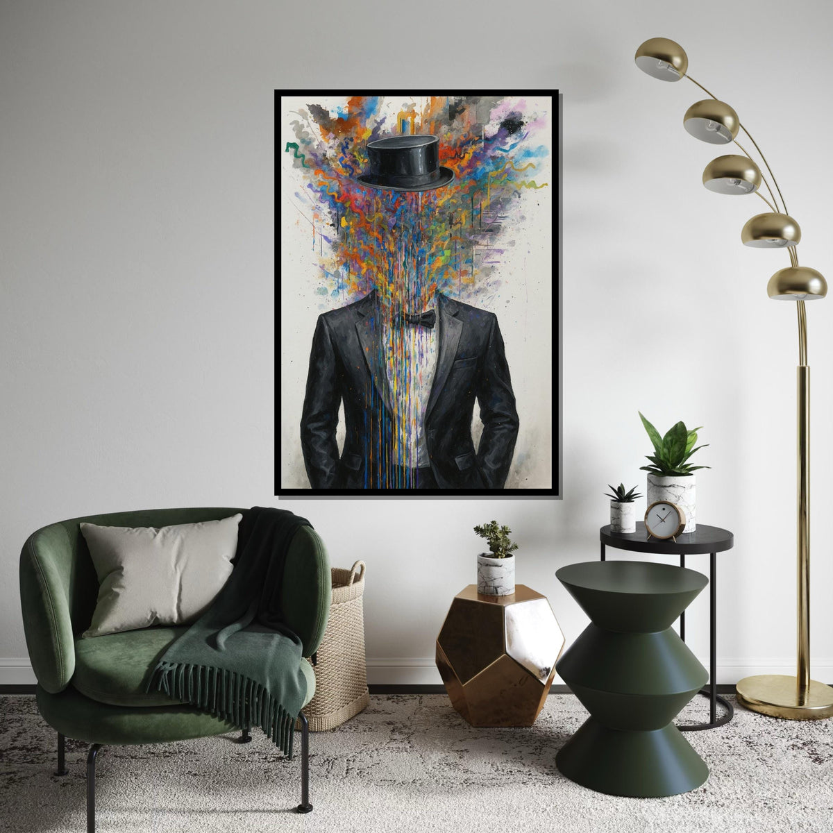 Abstract Gentleman Canvas, Colorful Suit Art, Headless Top Hat Design, Wall Art Canvas, Surreal Poster, Ready to Hang Decoration