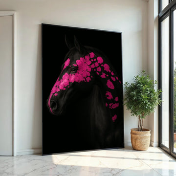 Pink Patterned Horse Canvas, Floral Horse Art, Animal Wall Art, Vibrant Horse Print, Wall Art Canvas Design, Ready to Hang Decoration
