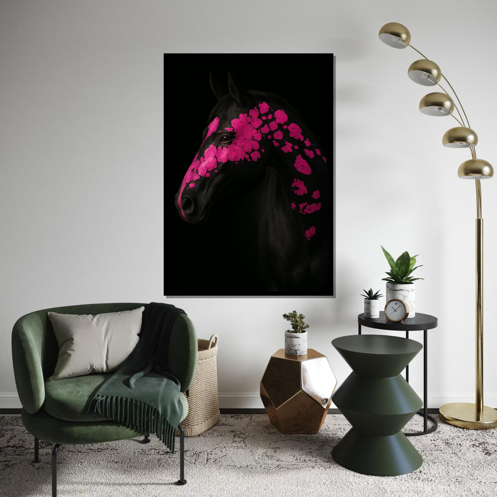 Pink Patterned Horse Canvas, Floral Horse Art, Animal Wall Art, Vibrant Horse Print, Wall Art Canvas Design, Ready to Hang Decoration