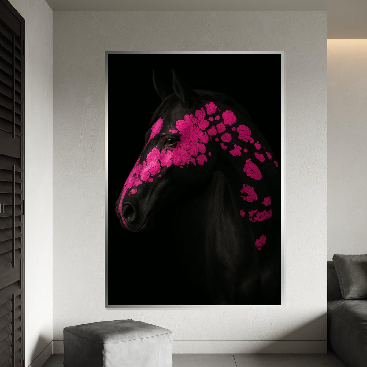 Pink Patterned Horse Canvas, Floral Horse Art, Animal Wall Art, Vibrant Horse Print, Wall Art Canvas Design, Ready to Hang Decoration
