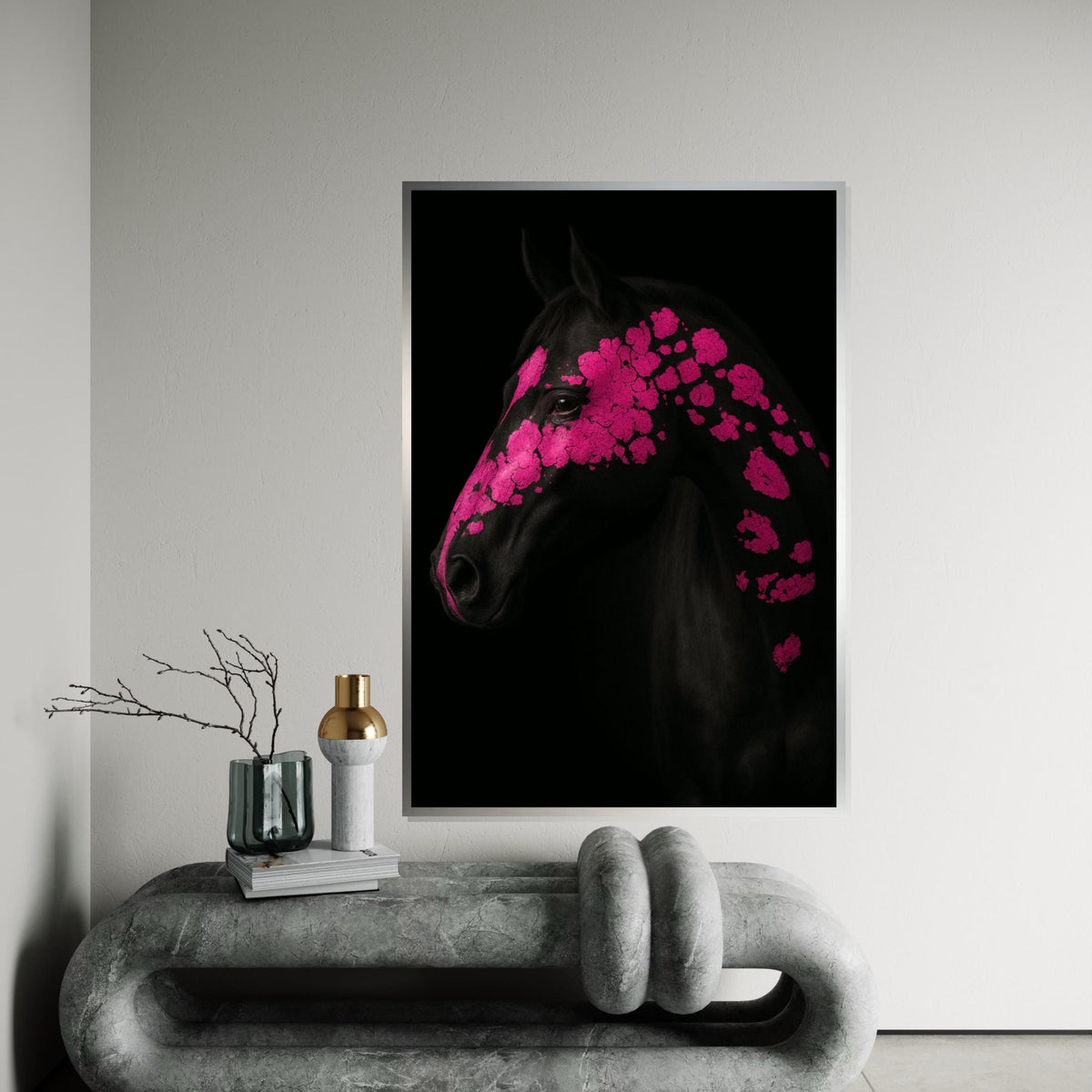 Pink Patterned Horse Canvas, Floral Horse Art, Animal Wall Art, Vibrant Horse Print, Wall Art Canvas Design, Ready to Hang Decoration