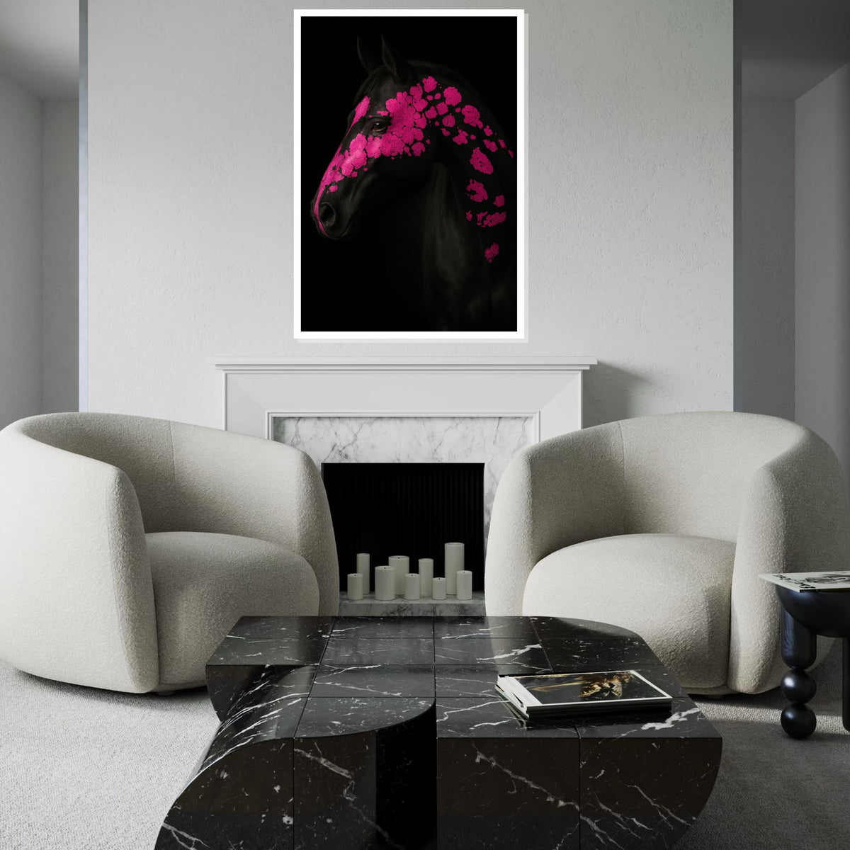 Pink Patterned Horse Canvas, Floral Horse Art, Animal Wall Art, Vibrant Horse Print, Wall Art Canvas Design, Ready to Hang Decoration
