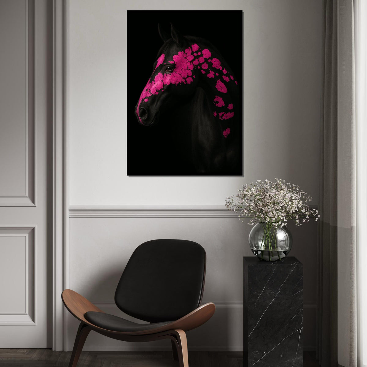 Pink Patterned Horse Canvas, Floral Horse Art, Animal Wall Art, Vibrant Horse Print, Wall Art Canvas Design, Ready to Hang Decoration