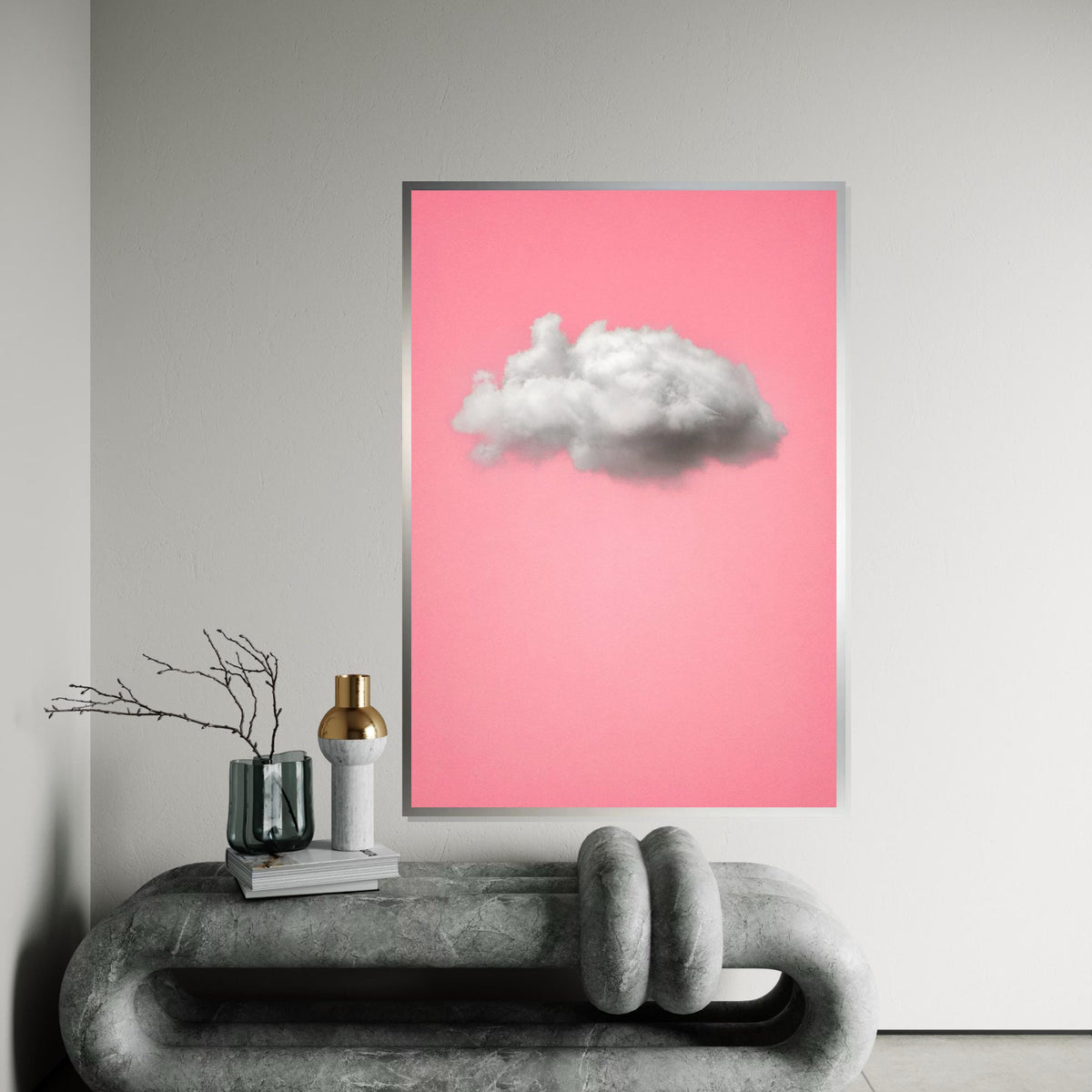 Fluffy Cloud Canvas, Pink Background Art, Minimalist Wall Art, Cloud Poster, Wall Art Canvas Design, Ready To Hang Decoration, Gift Art