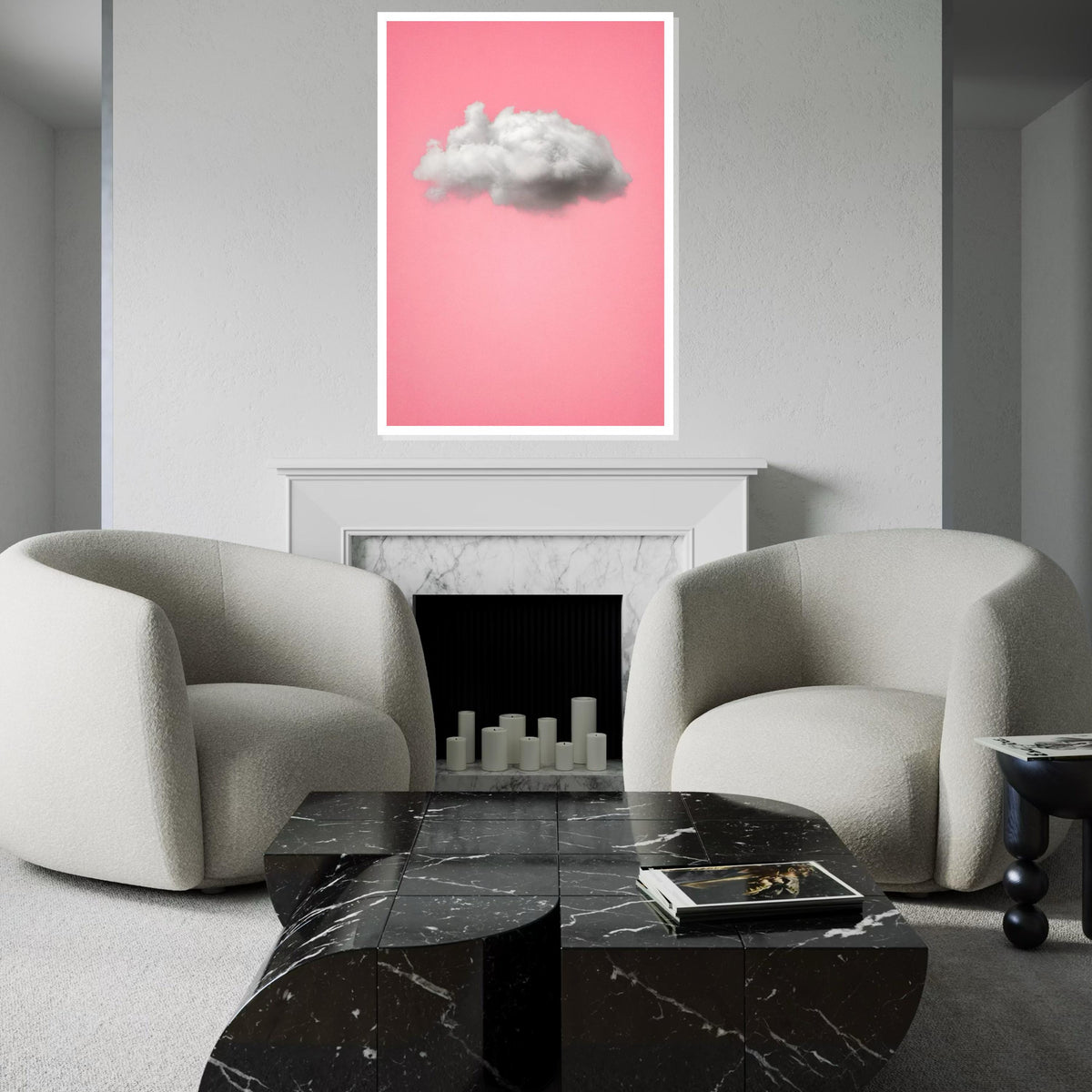 Fluffy Cloud Canvas, Pink Background Art, Minimalist Wall Art, Cloud Poster, Wall Art Canvas Design, Ready To Hang Decoration, Gift Art
