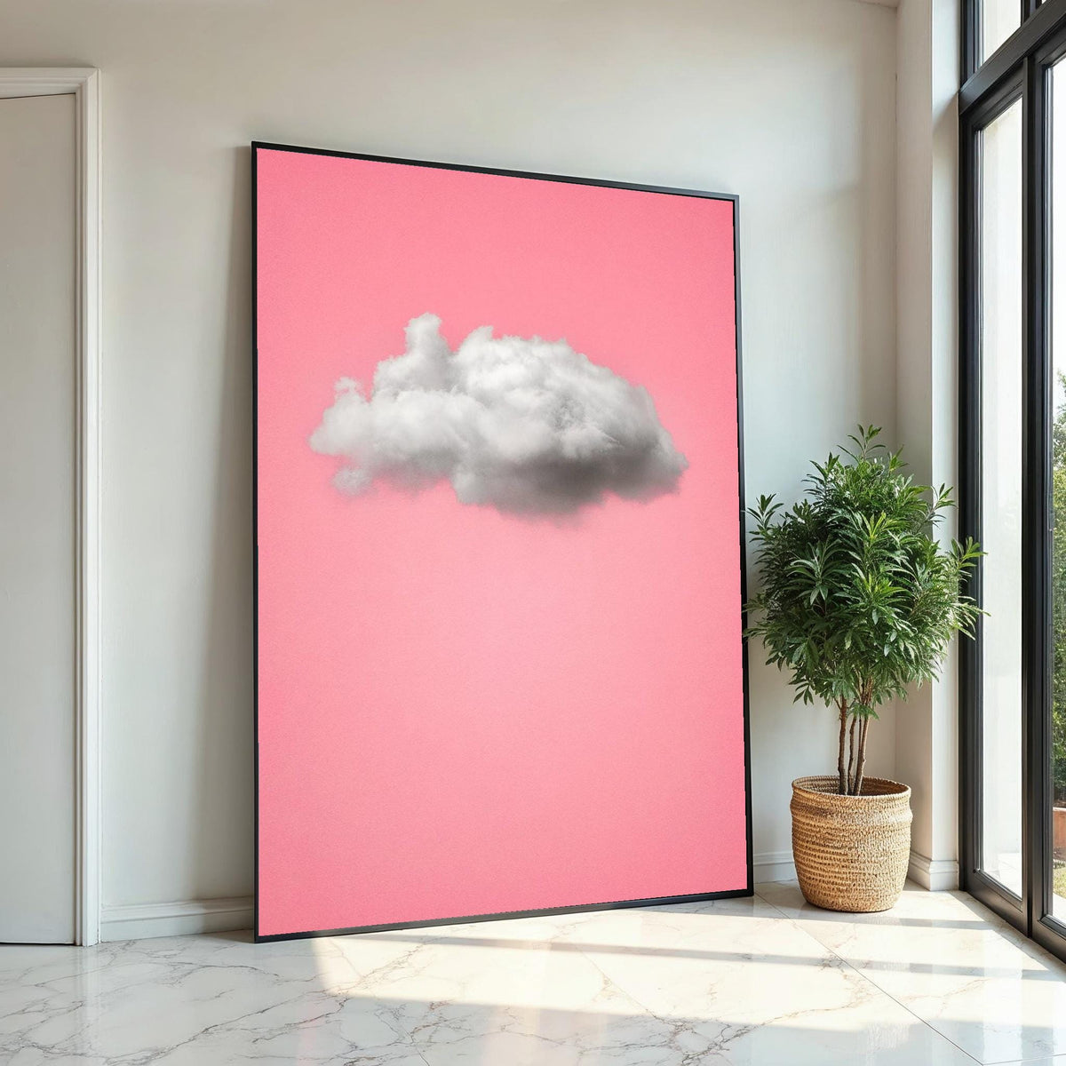 Fluffy Cloud Canvas, Pink Background Art, Minimalist Wall Art, Cloud Poster, Wall Art Canvas Design, Ready To Hang Decoration, Gift Art
