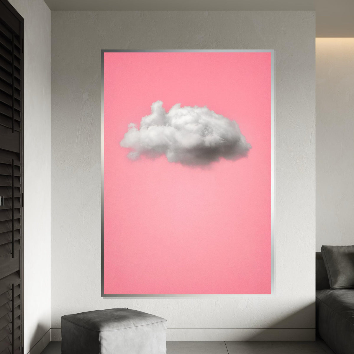 Fluffy Cloud Canvas, Pink Background Art, Minimalist Wall Art, Cloud Poster, Wall Art Canvas Design, Ready To Hang Decoration, Gift Art