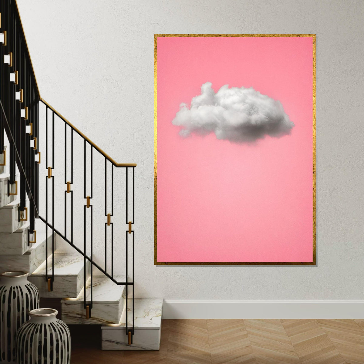 Fluffy Cloud Canvas, Pink Background Art, Minimalist Wall Art, Cloud Poster, Wall Art Canvas Design, Ready To Hang Decoration, Gift Art