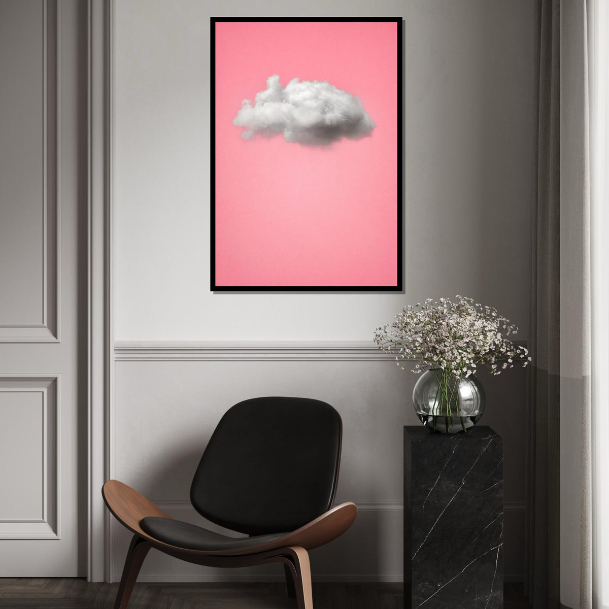 Fluffy Cloud Canvas, Pink Background Art, Minimalist Wall Art, Cloud Poster, Wall Art Canvas Design, Ready To Hang Decoration, Gift Art