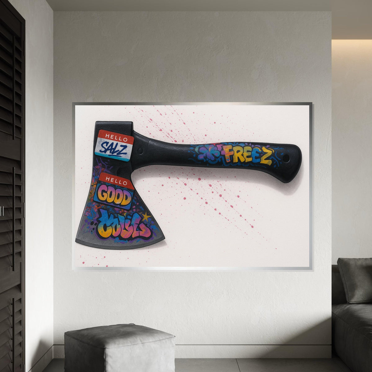 Axe with Graffiti Canvas,Urban Art Axe Print,Graffiti Wall Art, Colorful Axe Design, Wall Art Canvas, Ready to Hang Decoration, Canvas Print