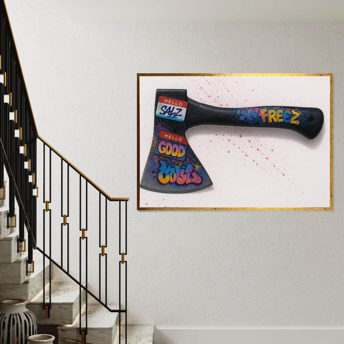 Axe with Graffiti Canvas,Urban Art Axe Print,Graffiti Wall Art, Colorful Axe Design, Wall Art Canvas, Ready to Hang Decoration, Canvas Print