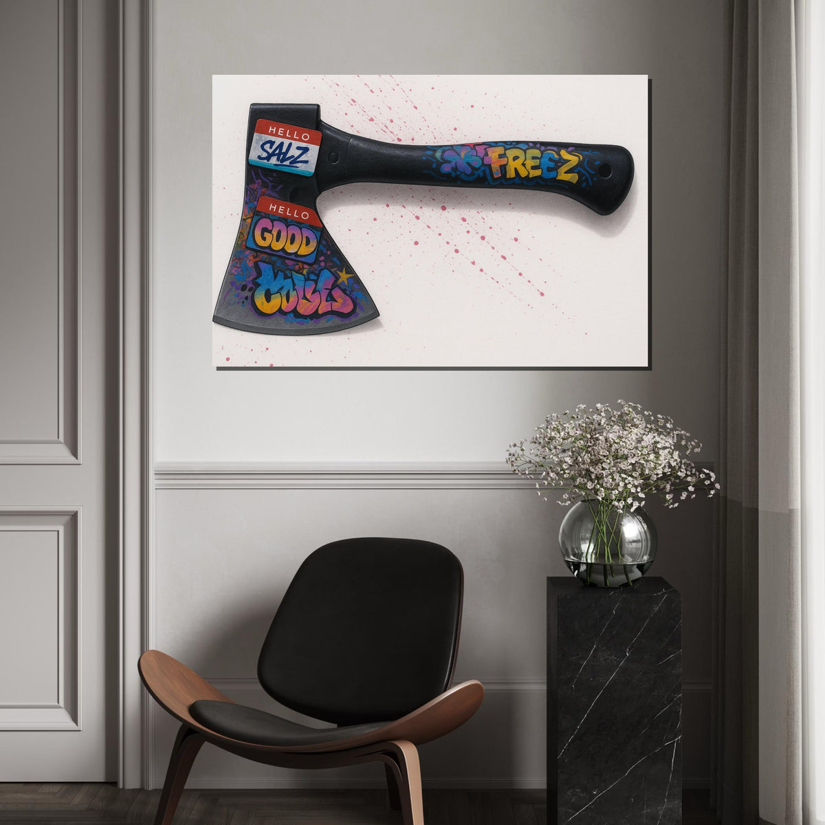 Axe with Graffiti Canvas,Urban Art Axe Print,Graffiti Wall Art, Colorful Axe Design, Wall Art Canvas, Ready to Hang Decoration, Canvas Print