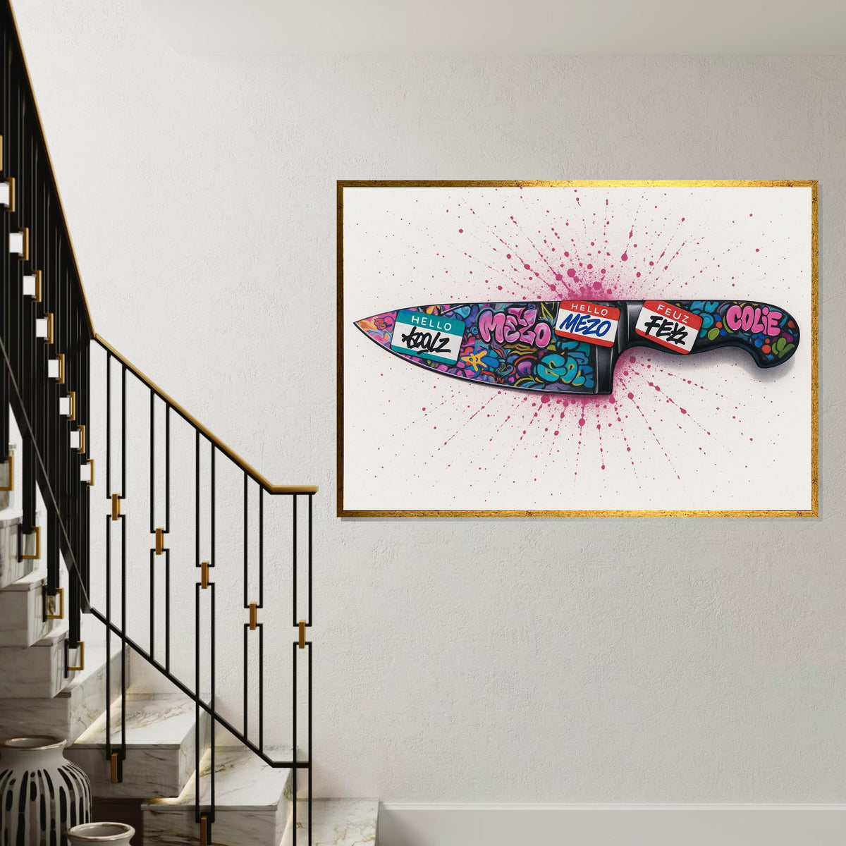 Graffiti Knife Canvas, Colorful Blade Art, Urban Wall Art Canvas Design, Street Art Poster, Ready to Hang Decoration, Gift Art, Canvas Print