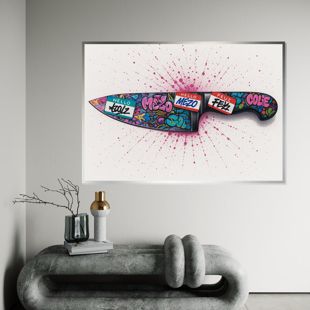 Graffiti Knife Canvas, Colorful Blade Art, Urban Wall Art Canvas Design, Street Art Poster, Ready to Hang Decoration, Gift Art, Canvas Print