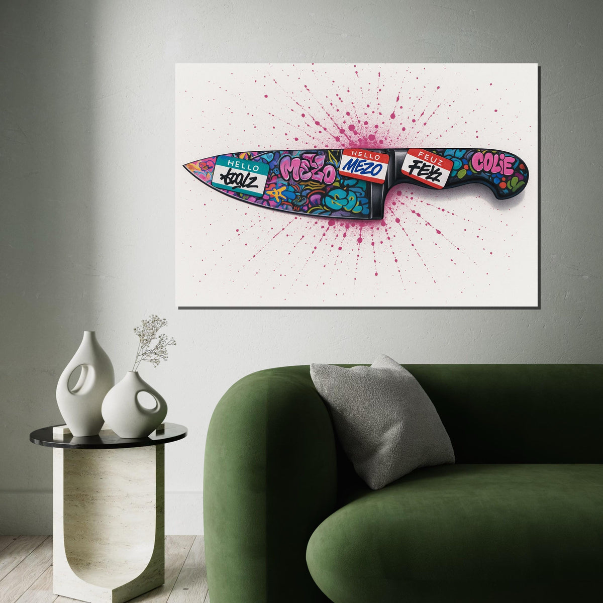 Graffiti Knife Canvas, Colorful Blade Art, Urban Wall Art Canvas Design, Street Art Poster, Ready to Hang Decoration, Gift Art, Canvas Print