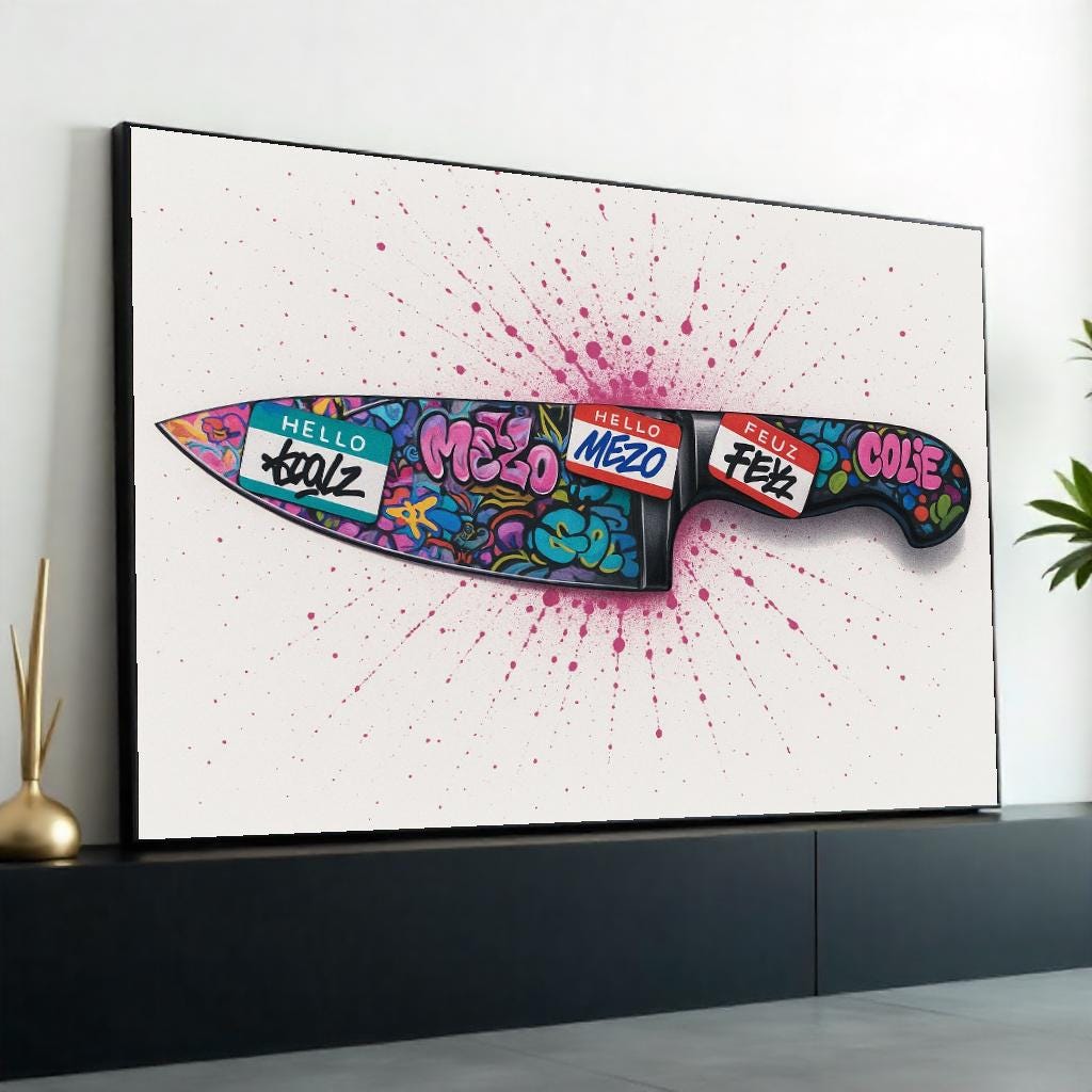 Graffiti Knife Canvas, Colorful Blade Art, Urban Wall Art Canvas Design, Street Art Poster, Ready to Hang Decoration, Gift Art, Canvas Print