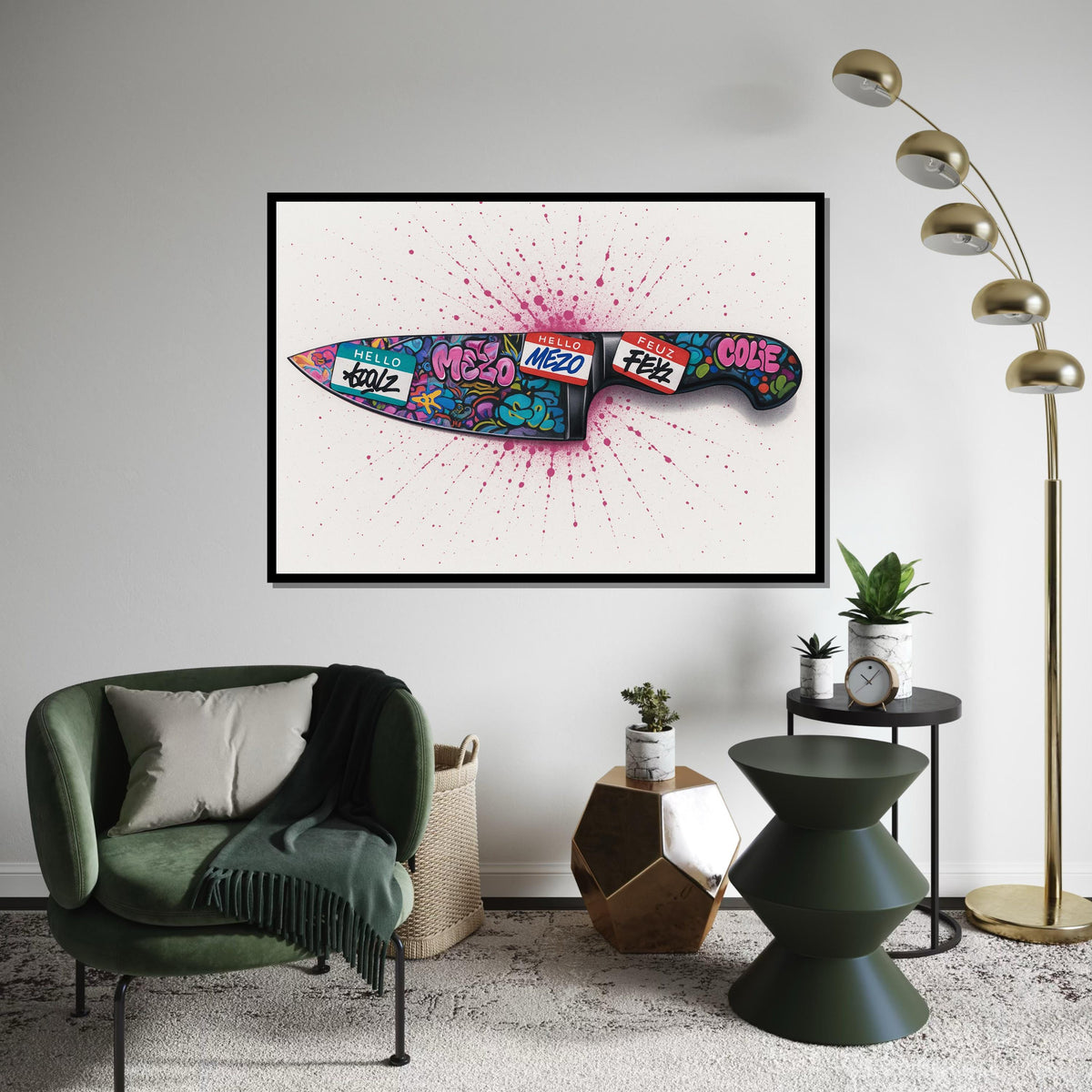 Graffiti Knife Canvas, Colorful Blade Art, Urban Wall Art Canvas Design, Street Art Poster, Ready to Hang Decoration, Gift Art, Canvas Print