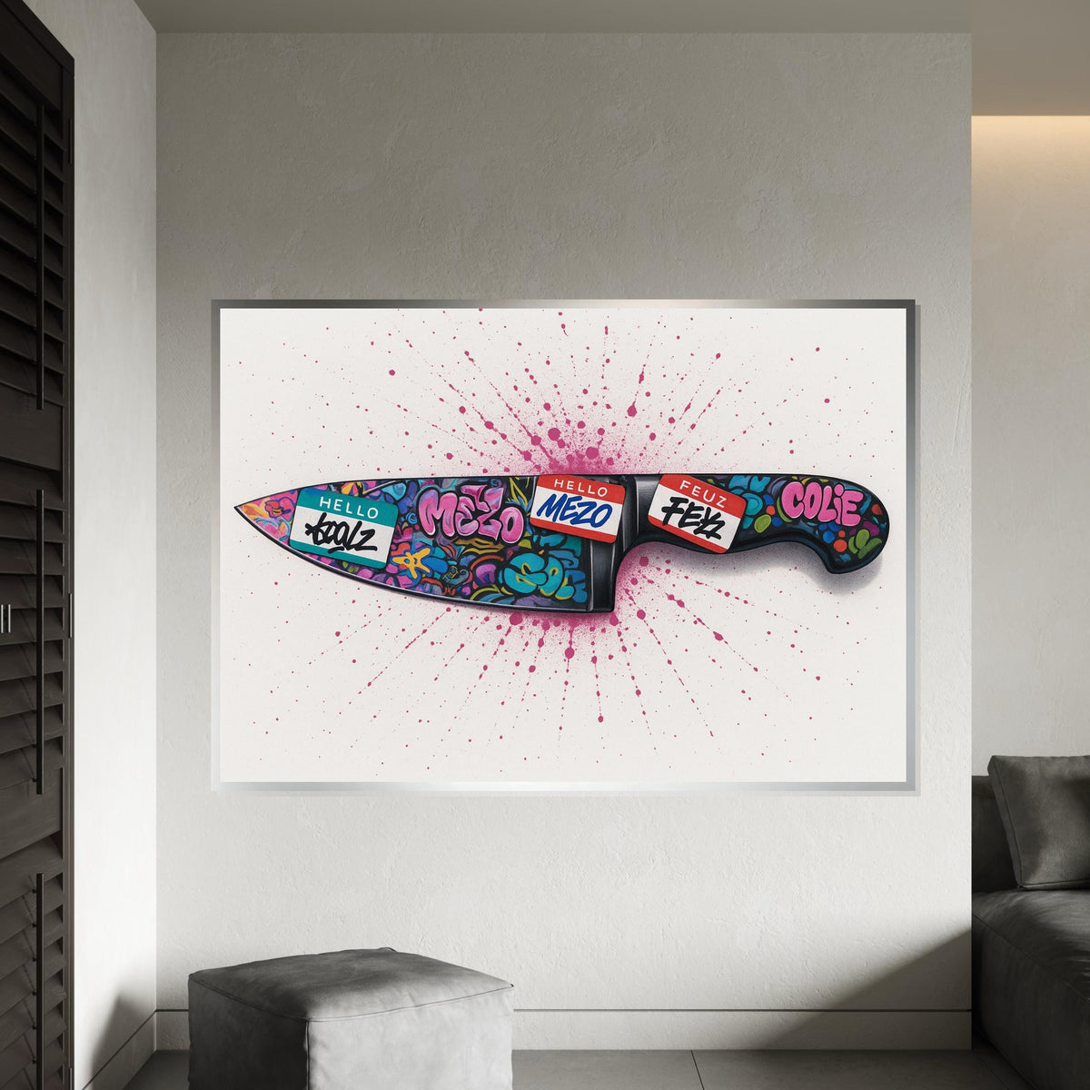 Graffiti Knife Canvas, Colorful Blade Art, Urban Wall Art Canvas Design, Street Art Poster, Ready to Hang Decoration, Gift Art, Canvas Print