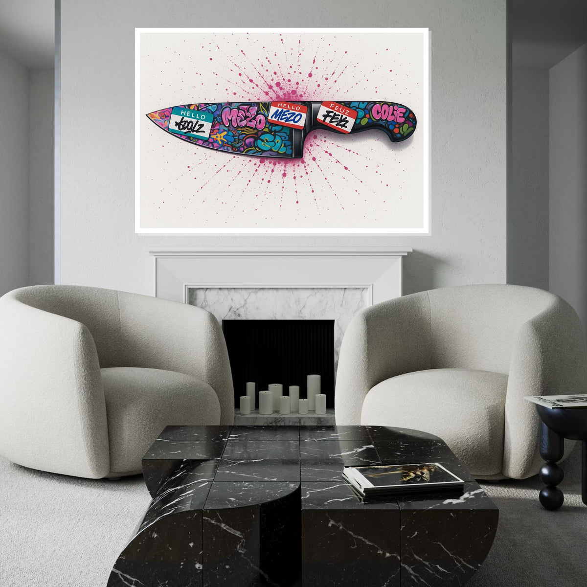 Graffiti Knife Canvas, Colorful Blade Art, Urban Wall Art Canvas Design, Street Art Poster, Ready to Hang Decoration, Gift Art, Canvas Print