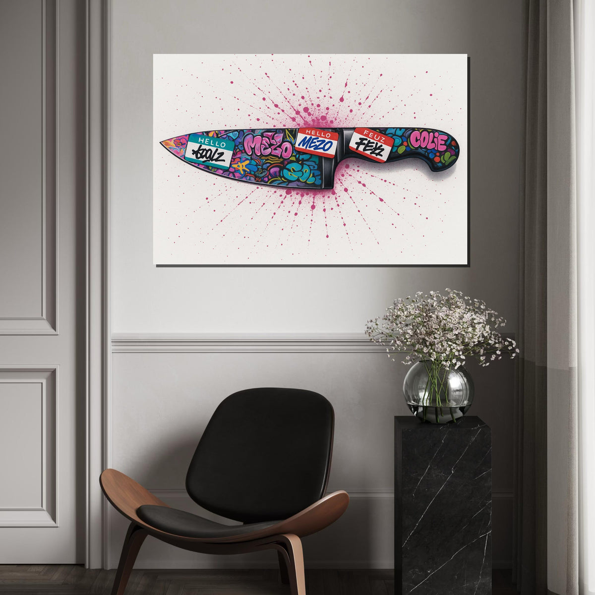 Graffiti Knife Canvas, Colorful Blade Art, Urban Wall Art Canvas Design, Street Art Poster, Ready to Hang Decoration, Gift Art, Canvas Print