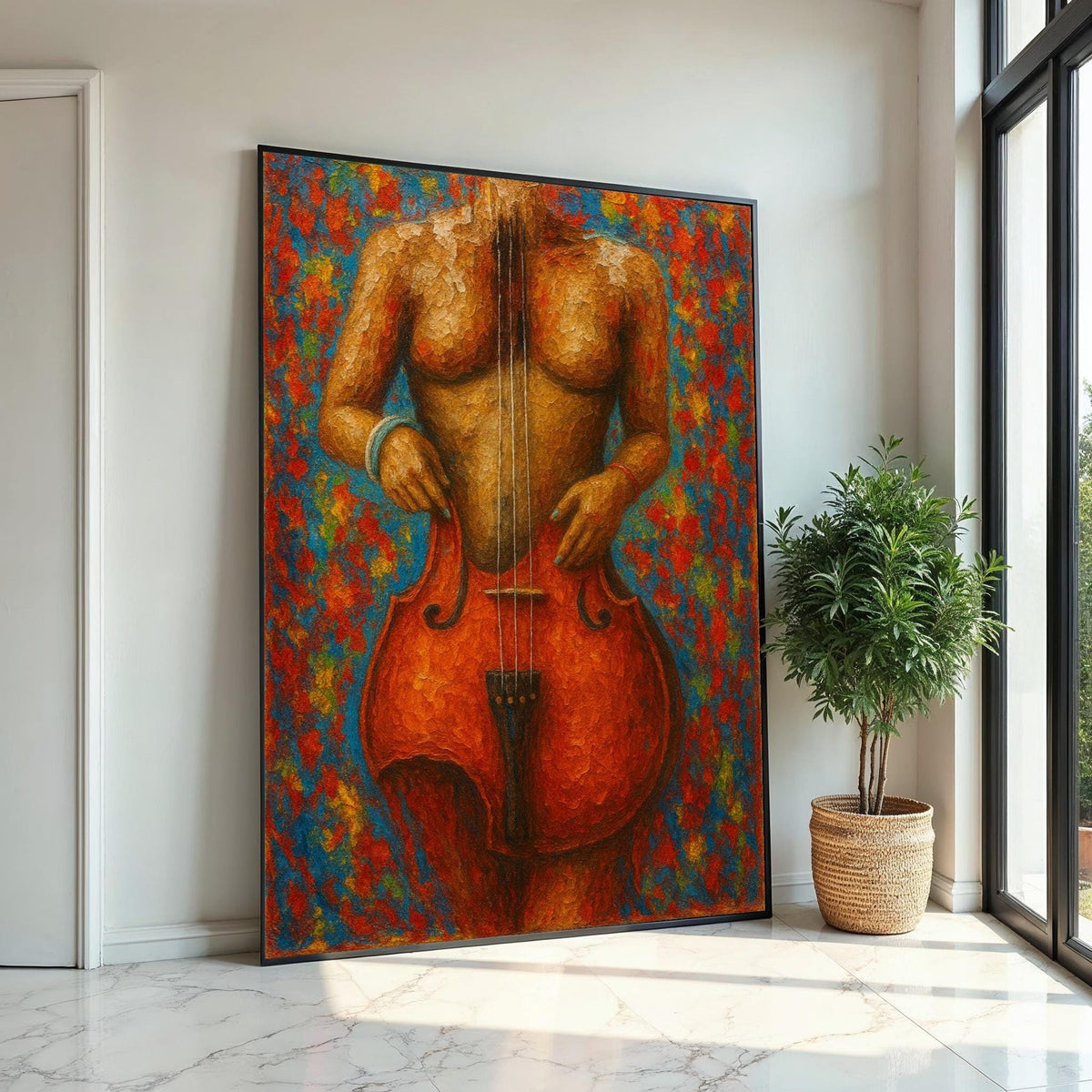 Abstract Cello Body Art, String Instrument Canvas, Music Lovers Wall Art, Vibrant Colors Poster, Wall Art Canvas, Ready To Hang Deco