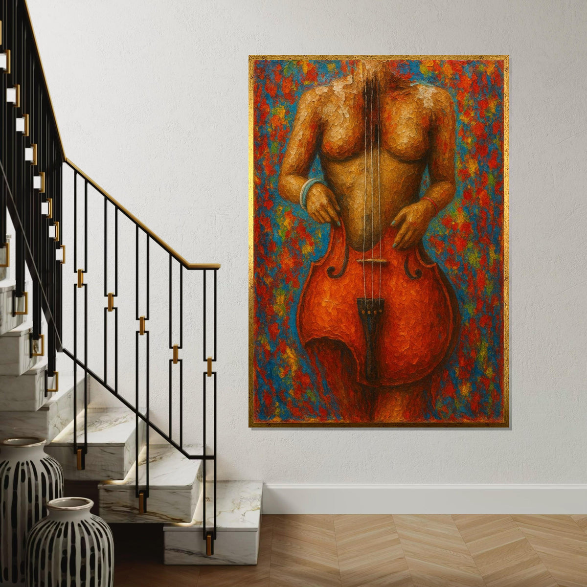 Abstract Cello Body Art, String Instrument Canvas, Music Lovers Wall Art, Vibrant Colors Poster, Wall Art Canvas, Ready To Hang Deco