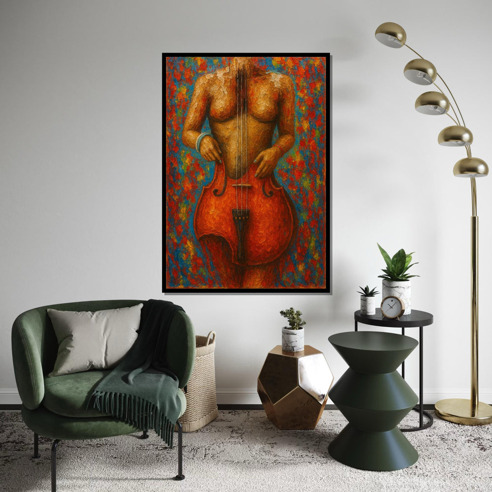 Abstract Cello Body Art, String Instrument Canvas, Music Lovers Wall Art, Vibrant Colors Poster, Wall Art Canvas, Ready To Hang Deco