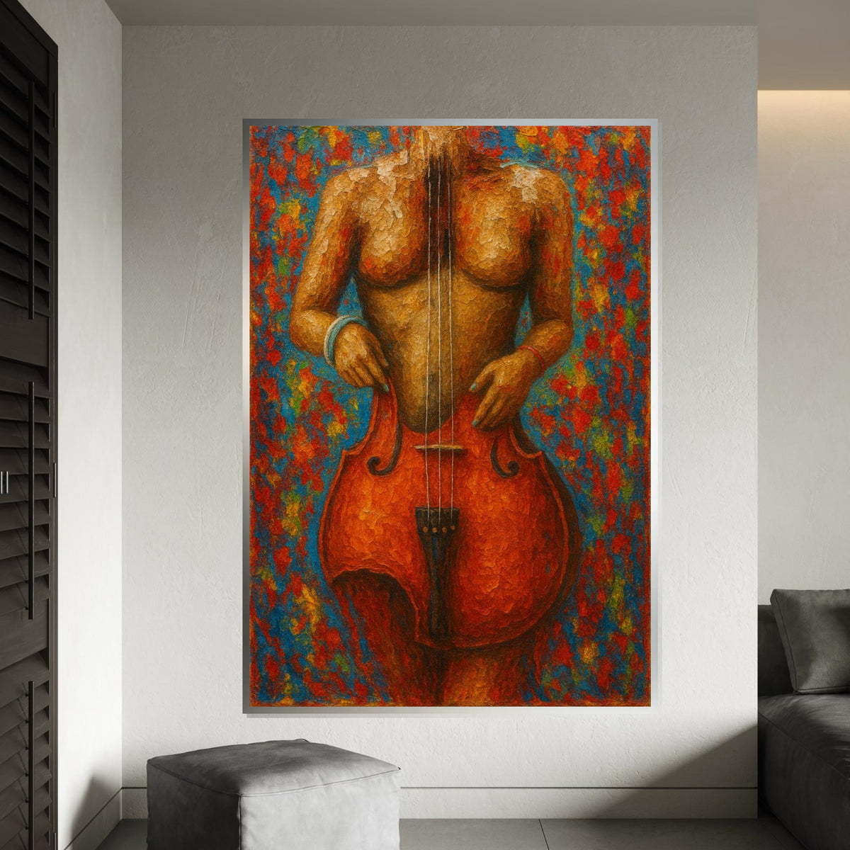 Abstract Cello Body Art, String Instrument Canvas, Music Lovers Wall Art, Vibrant Colors Poster, Wall Art Canvas, Ready To Hang Deco