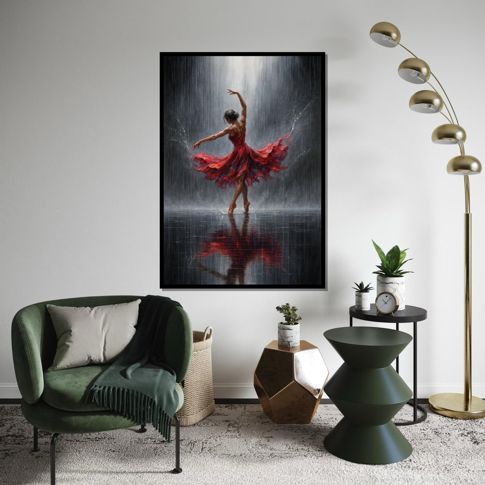 Print Art, Elegant Dancer in Red Canvas, Ballerina Wall Art, Dance in Rain Print, Art Canvas Design, Ready to Hang Decor