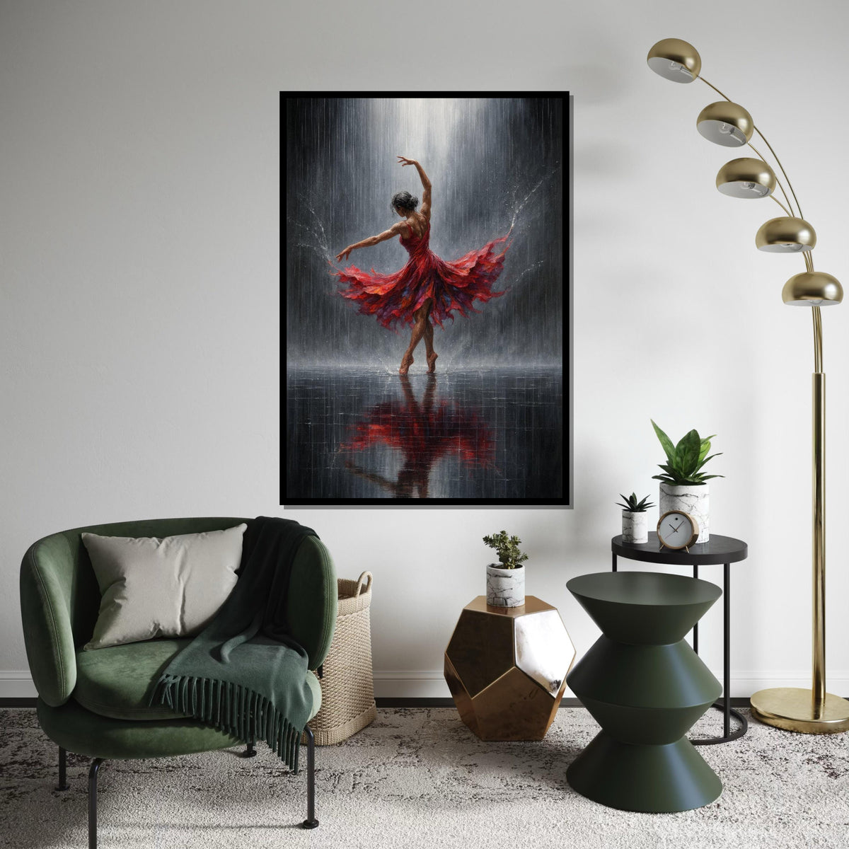 Print Art, Elegant Dancer in Red Canvas, Ballerina Wall Art, Dance in Rain Print, Art Canvas Design, Ready to Hang Decor
