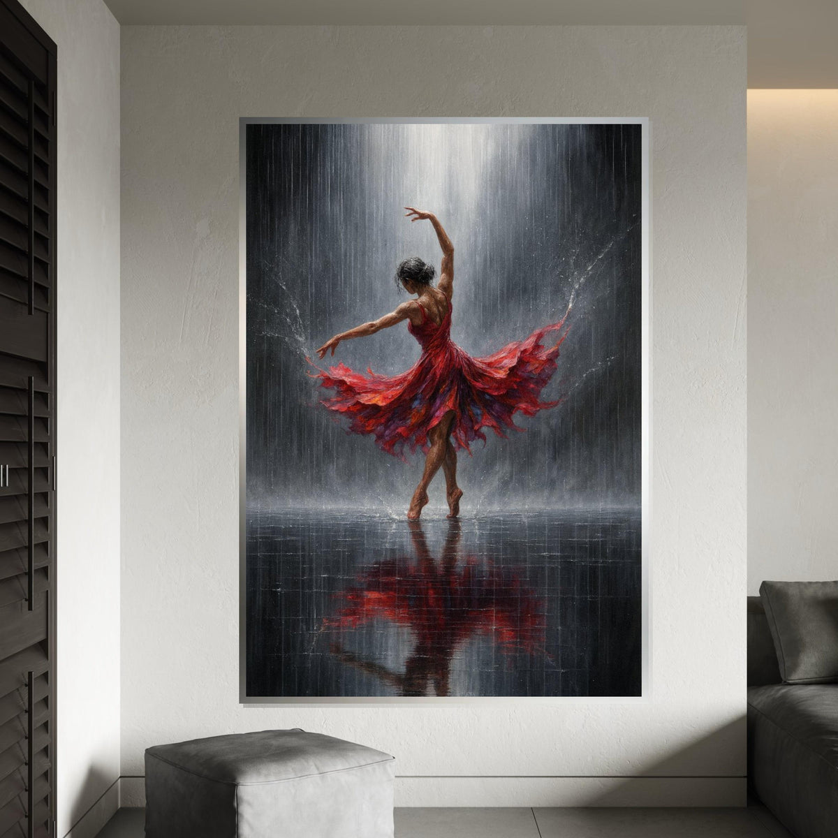 Print Art, Elegant Dancer in Red Canvas, Ballerina Wall Art, Dance in Rain Print, Art Canvas Design, Ready to Hang Decor