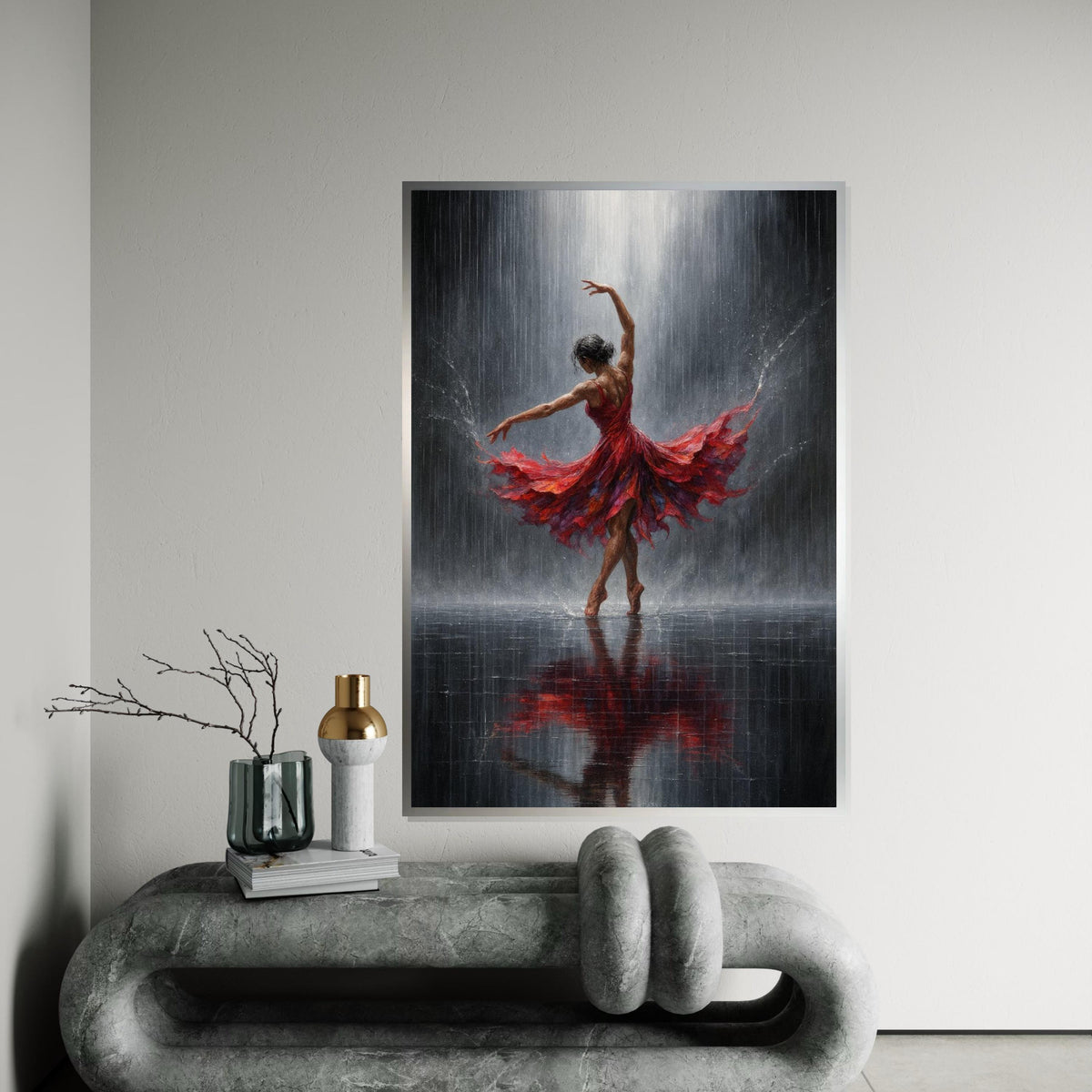 Print Art, Elegant Dancer in Red Canvas, Ballerina Wall Art, Dance in Rain Print, Art Canvas Design, Ready to Hang Decor