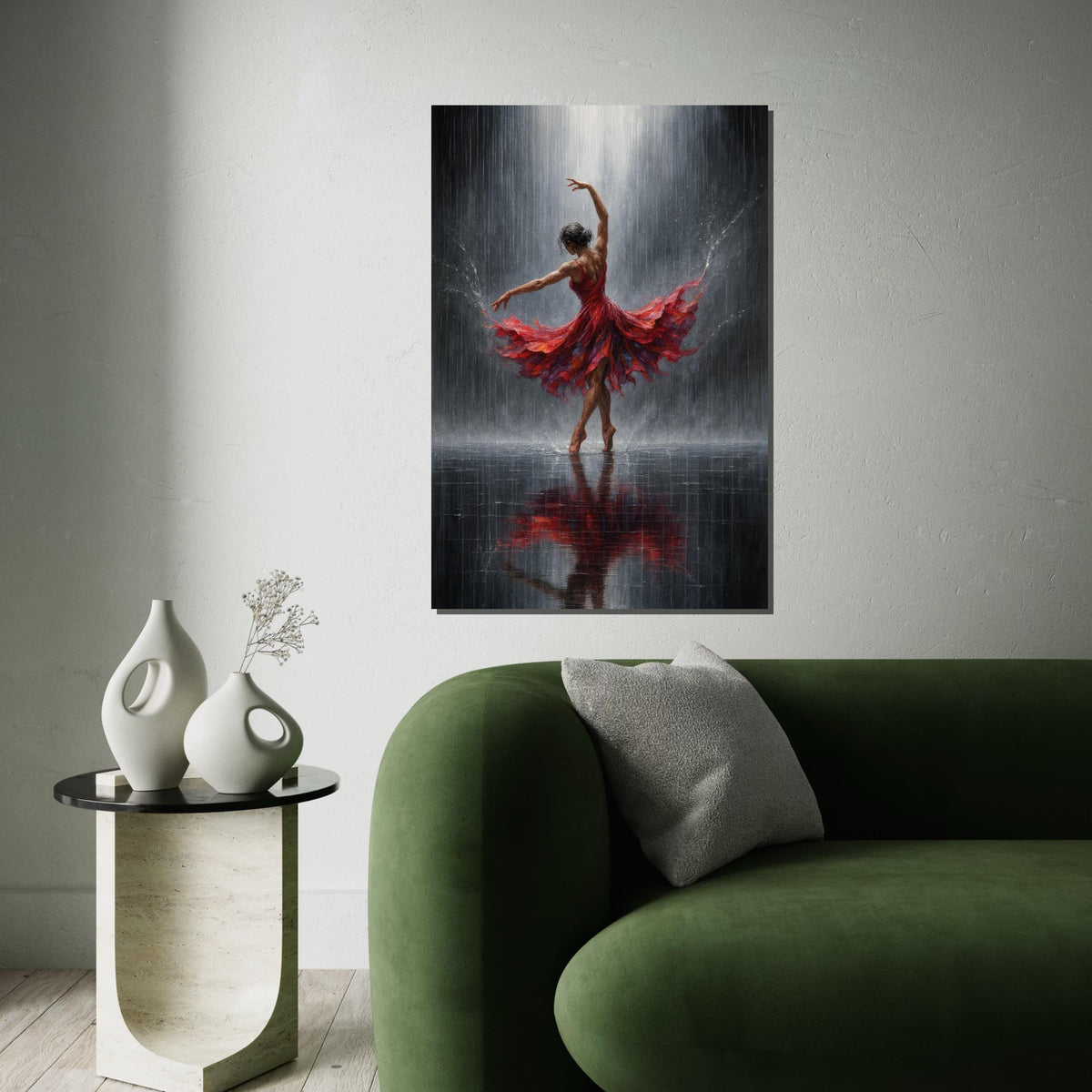Print Art, Elegant Dancer in Red Canvas, Ballerina Wall Art, Dance in Rain Print, Art Canvas Design, Ready to Hang Decor