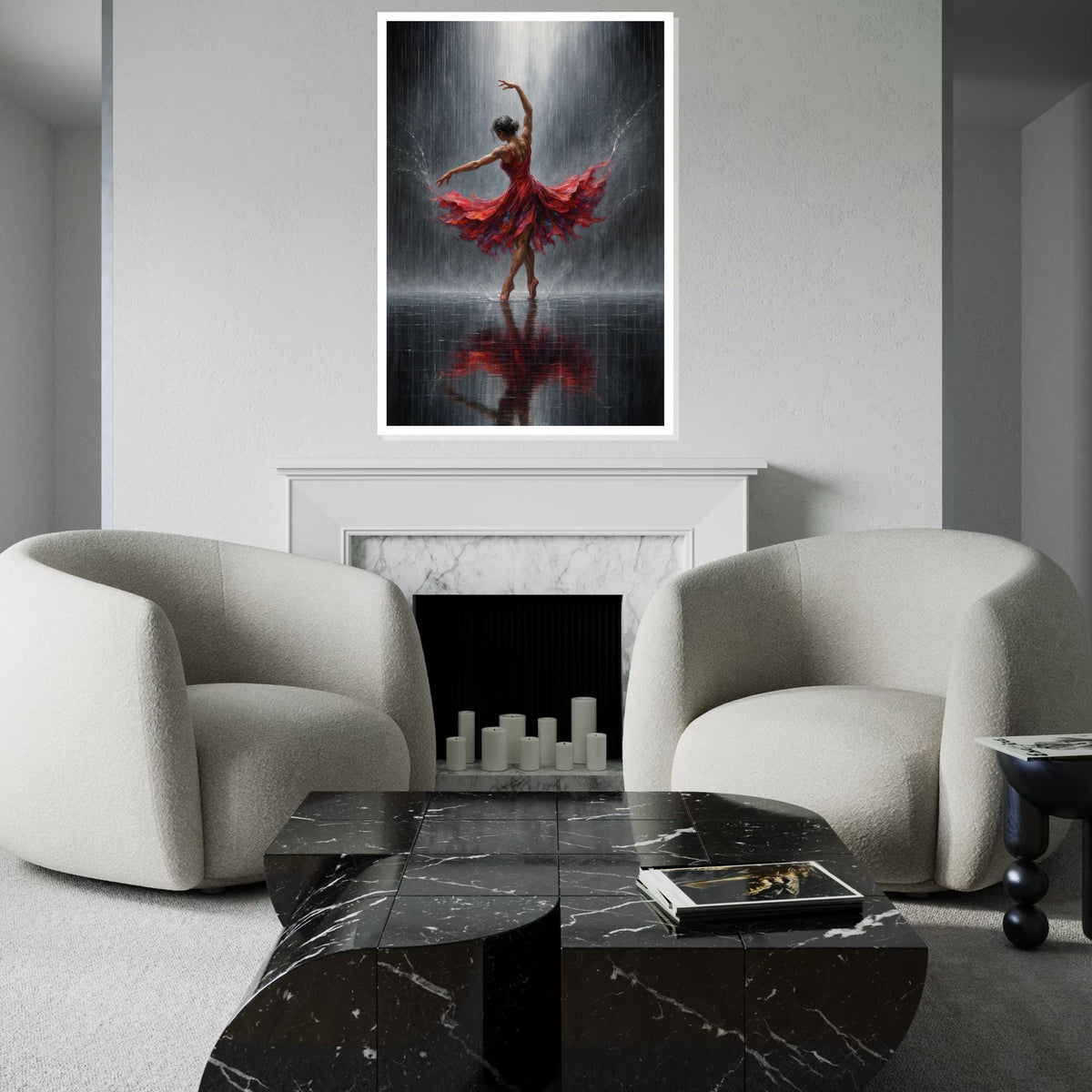 Print Art, Elegant Dancer in Red Canvas, Ballerina Wall Art, Dance in Rain Print, Art Canvas Design, Ready to Hang Decor
