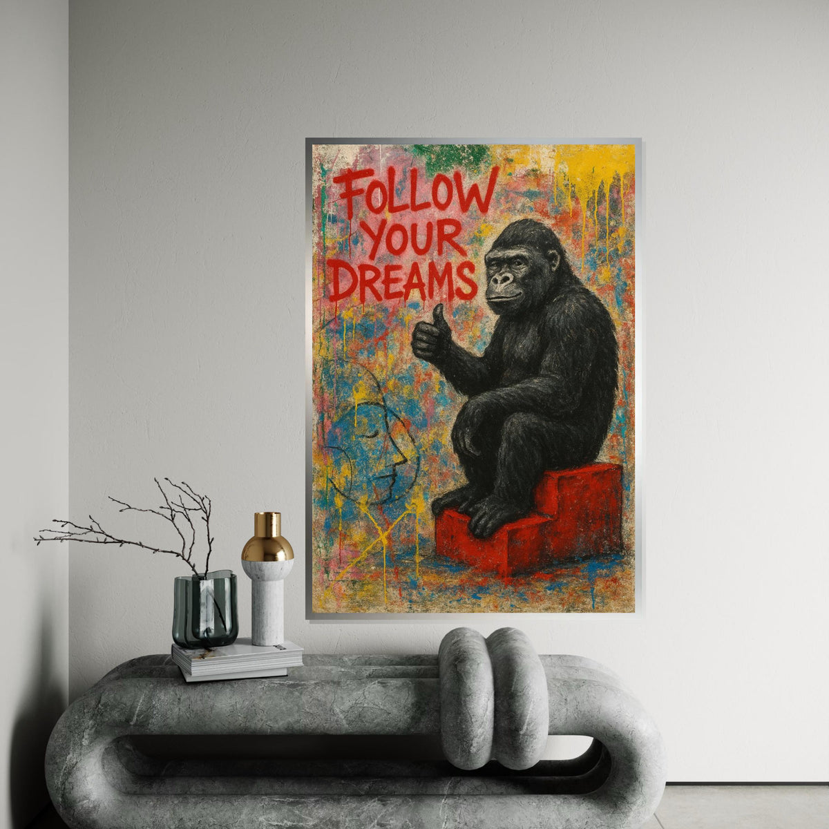 Gorilla Follow Dreams Canvas, Animal Art,Wall Art Canvas Design,Graffiti Art,Motivational Gorilla Poster, Ready To Hang Decoration