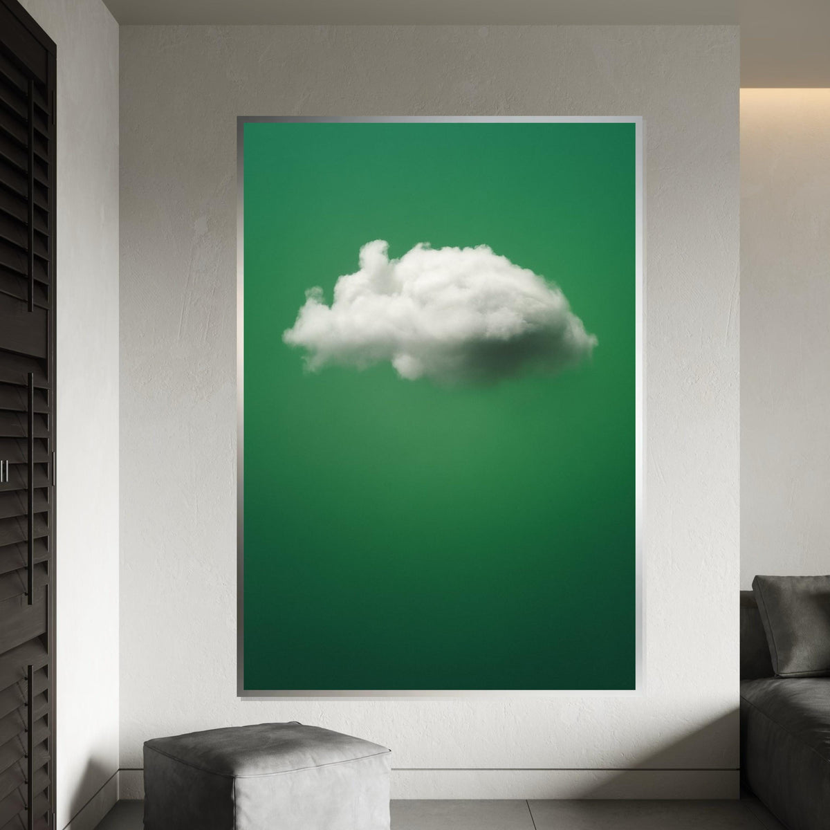 Cloud on Green Canvas, Minimalist Sky Wall Art, Dreamy Cloud Print, Wall Art Canvas Design, Ready to Hang Decoration, Modern Decor